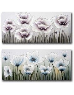 CUADRO FLOR MALVA - AZUL 60x140