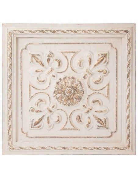 PLACA CON ESPEJO MADERA BLANCO Y DORADO