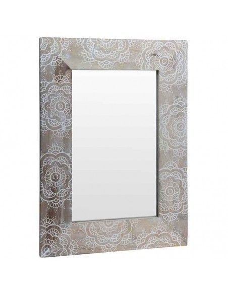 ESPEJO BLANCO DE MADERA TALLADA 70x49.5