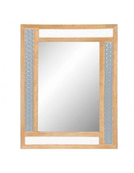 ESPEJO DE MADERA Y AZULEJO 80x60