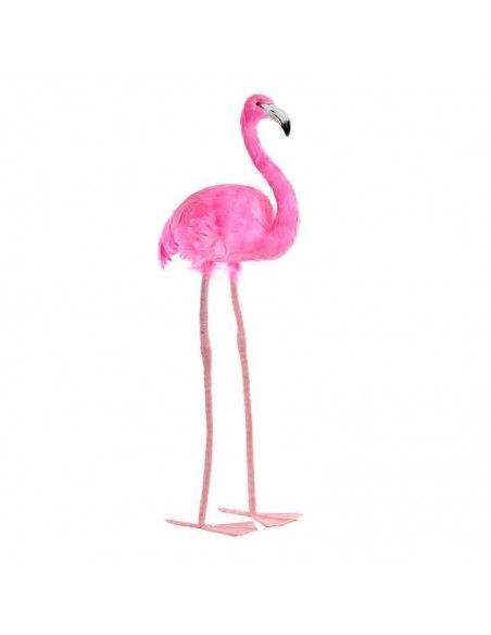 FIGURA FLAMENCO ROSA METAL Y PLUMA 88x30