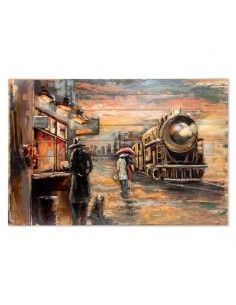 CUADRO MADERA - METAL TREN 80x120