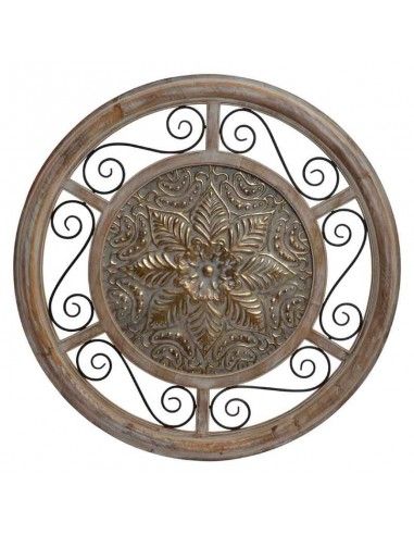 DECORACION PARED REDONDO MADERA - METAL 87cm