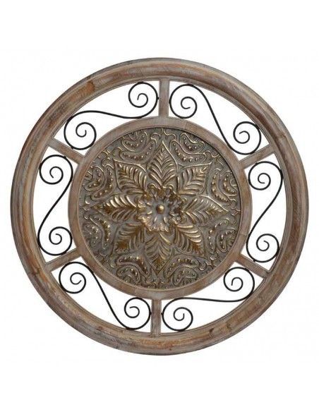 DECORACION PARED REDONDO MADERA - METAL 87cm