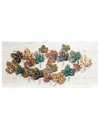 DECORACION PARED FLORES MADERA-METAL 52x109