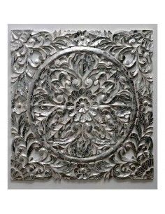 PLACA CON ESPEJO MADERA - PLATA 120X120