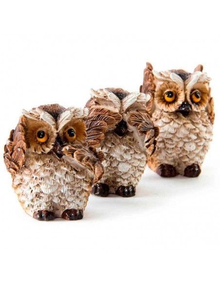 FIGURAS BUHOS RESINA SET DE TRES