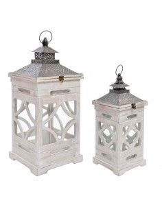 FAROL MADERA VINTAGE Y METAL SET DE DOS 65x26