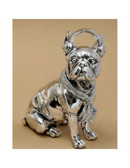 FIGURA PERRO BULLDOG CON CASCOS 22x17