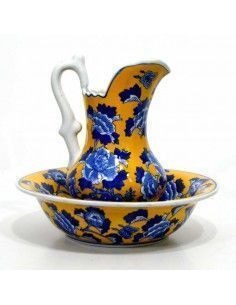 JARRA CON PALANGANA DE CERAMICA FLOR AZUL 31x36