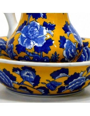 JARRA CON PALANGANA DE CERAMICA FLOR AZUL 31x36
