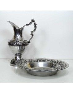 JARRA CON PALANGANA PLATEADA VINTAGE 38x38.5 2