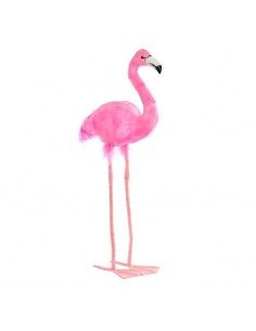 FIGURA FLAMENCO ROSA METAL Y PLUMA 55x24