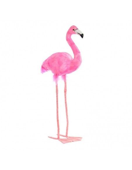 FIGURA FLAMENCO ROSA METAL Y PLUMA 55x24