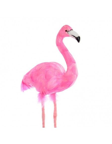 FIGURA FLAMENCO ROSA METAL Y PLUMA 55x24