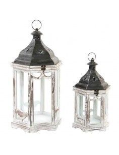 FAROLES MADERA VINTAGE Y METAL SET DE DOS 56x31