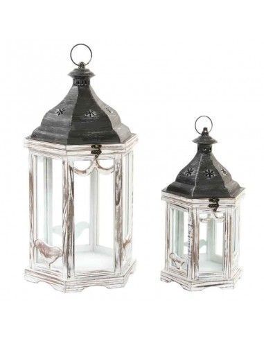 FAROLES MADERA VINTAGE Y METAL SET DE DOS 56x31
