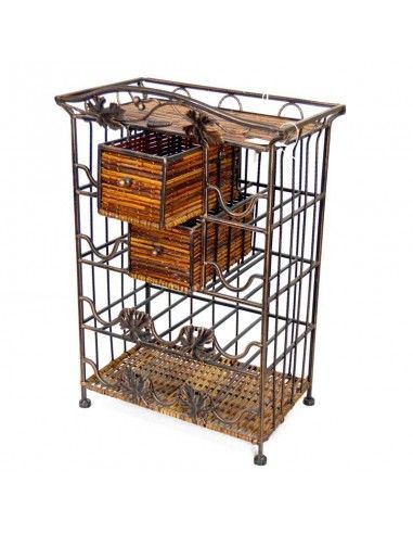 BOTELLERO DE FORJA Y RATTAN 61x37