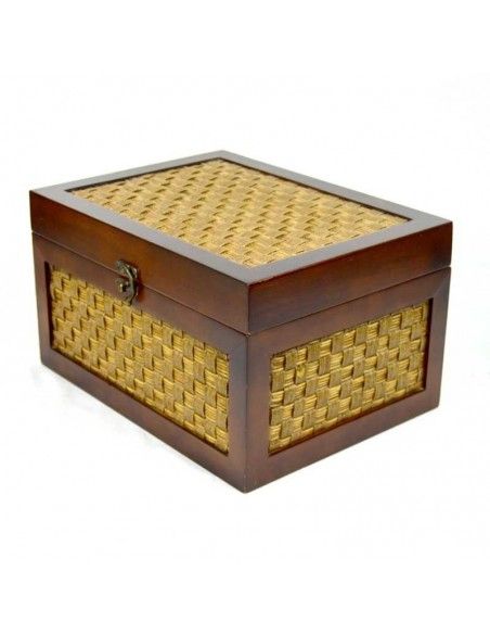 CAJA DE MADERA Y MIMBRE