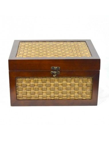 CAJA DE MADERA Y MIMBRE