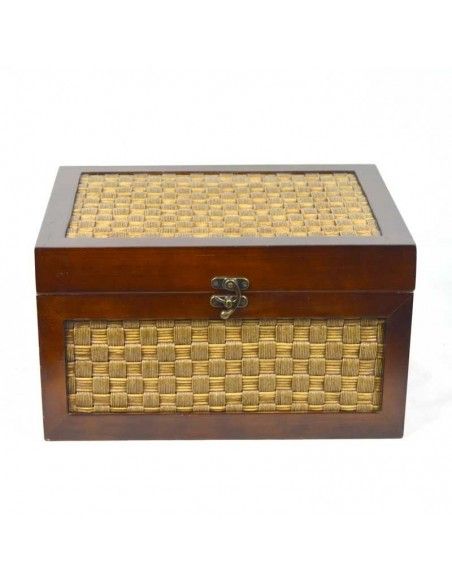 CAJA DE MADERA Y MIMBRE