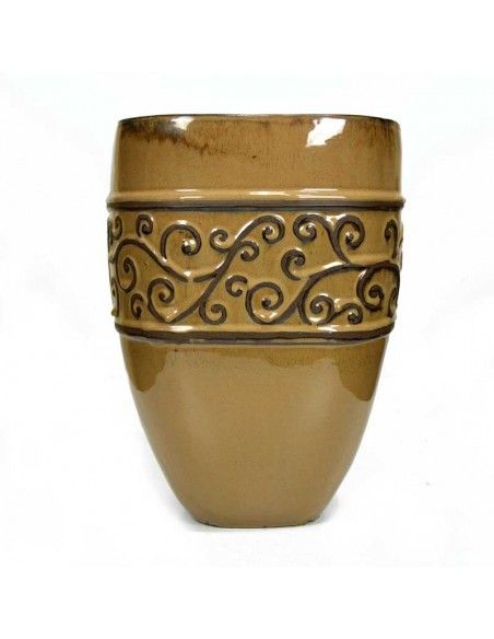 CUBREMACETA DE CERAMICA BEIGE - MARRON