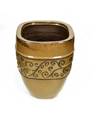 CUBREMACETA DE CERAMICA BEIGE - MARRON