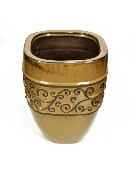 CUBREMACETA DE CERAMICA BEIGE - MARRON