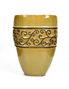 CUBREMACETA DE CERAMICA BEIGE - MARRON