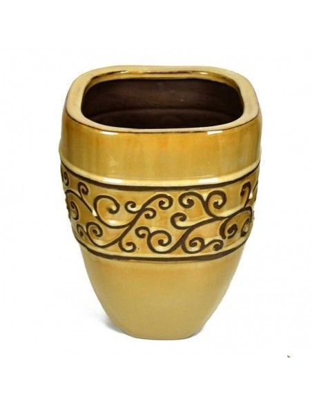 CUBREMACETA DE CERAMICA BEIGE - MARRON