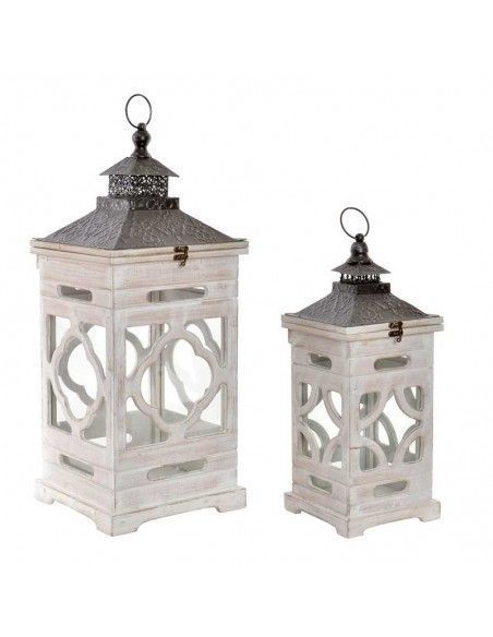 FAROLES MADERA VINTAGE Y METAL SET DE DOS 65x26