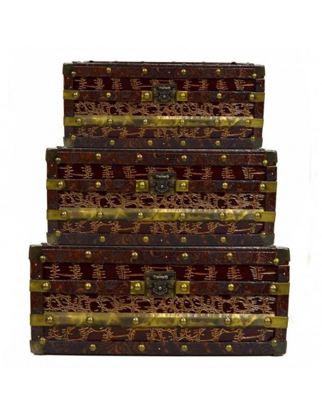 SET DE TRES CAJAS MARRON - ORO