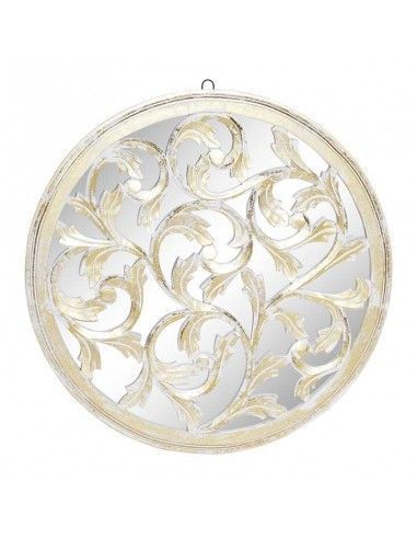 PLACA CON ESPEJO MADERA BLANCO Y DORADO 59 CM
