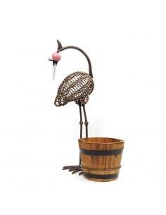 FIGURA GARZA FORJA CON MACETERO DE MADERA