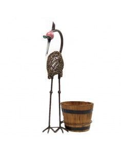 FIGURA GARZA FORJA CON MACETERO DE MADERA 2