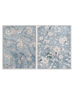SET DE DOS CUADROS AZUL FLORES BLANCAS 80x60