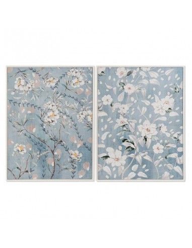 SET DE DOS CUADROS AZUL FLORES BLANCAS 80x60