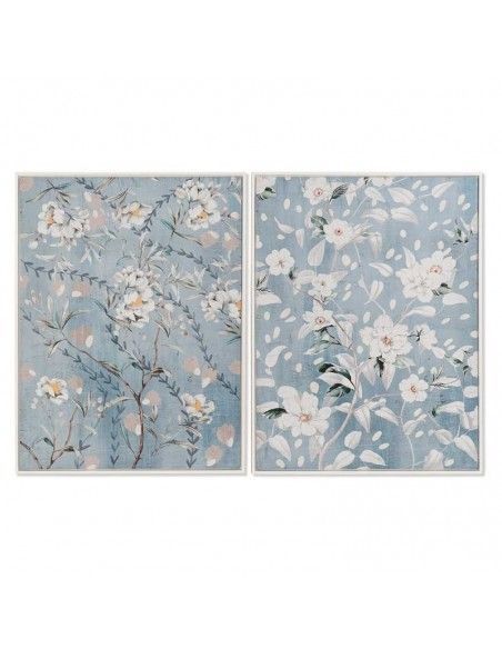 SET DE DOS CUADROS AZUL FLORES BLANCAS 80x60
