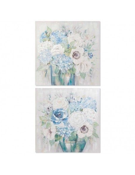 SET DE DOS CUADROS CON FLORES BLANCAS 100x100