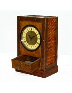 RELOJ DE SOBREMESA DE CUARZO MADERA Y CUERO 2