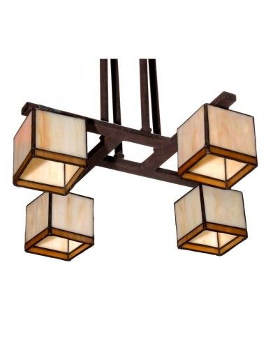 LAMPARA DE TECHO TIFFANY CUADRADO CUATRO LUCES