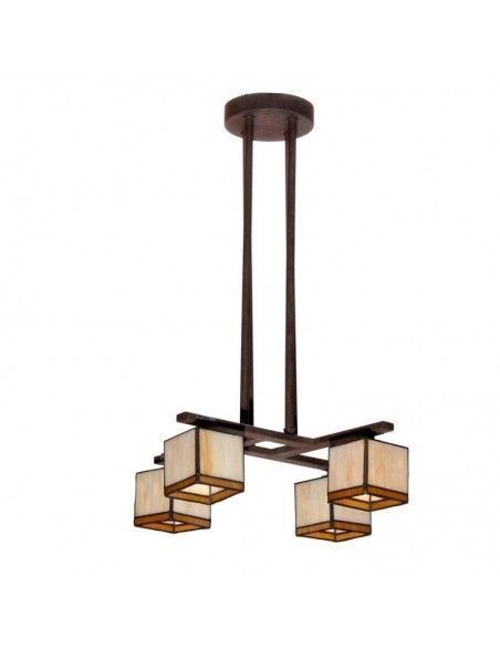 LAMPARA DE TECHO TIFFANY CUADRADO CUATRO LUCES