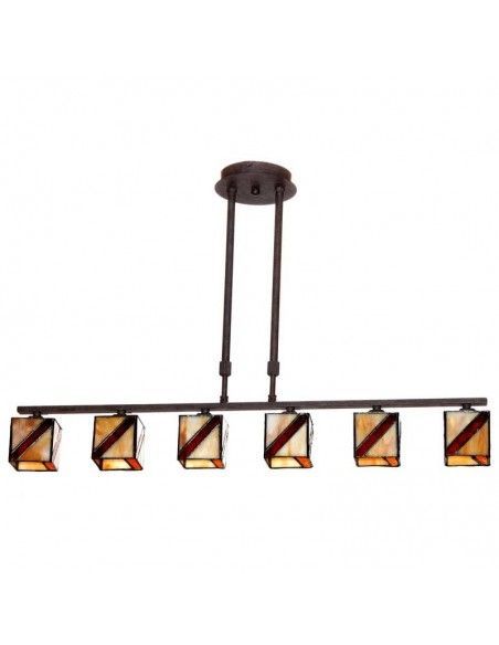 LAMPARA DE TECHO TIFFANY CUBO RAYA ROJA SEIS LUCES