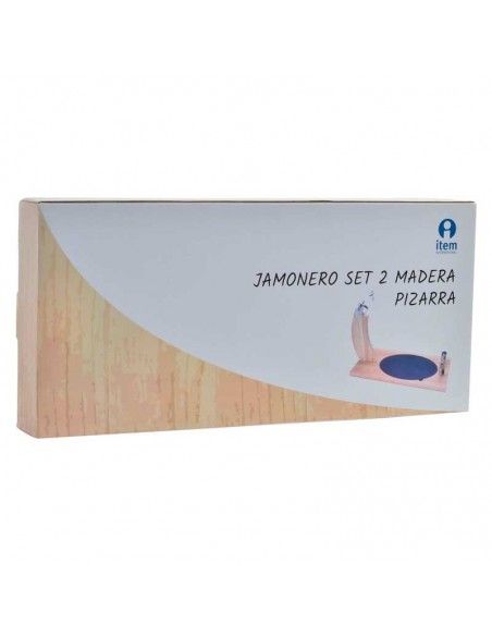 JAMONERO SET 2 PINO PIZARRA 45X20X29 CUCHILLO