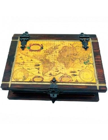 CAJA DE MADERA MAPAMUNDI 8x25