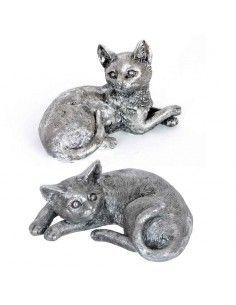 FIGURA GATO PLATEADO SENTADO RESINA Y NACAR 26x14