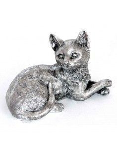 FIGURA GATO PLATEADO SENTADO RESINA Y NACAR 26x14 2