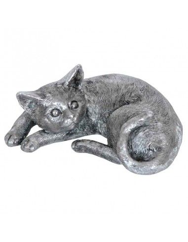 FIGURA GATO PLATEADO SENTADO RESINA Y NACAR 26x14
