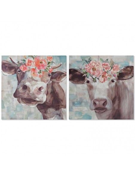 SET DE DOS CUADRO VACA FLORES 70X70