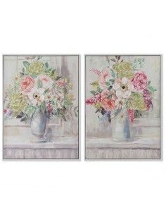 CUADRO FLORES EN FLORERO SET DE DOS 73x53